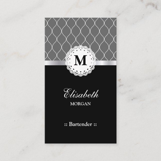 Carte De Visite Bartender Elegant Black Lace Motif (Devant)