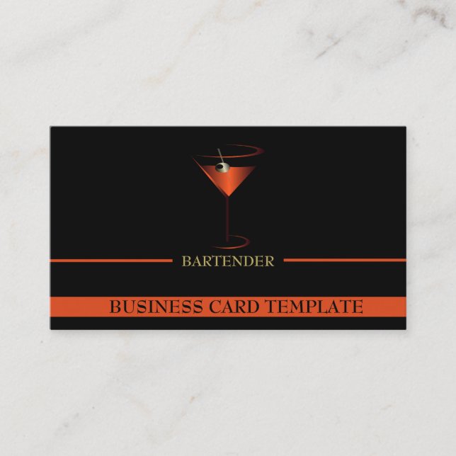 Carte De Visite Bartender Modèle Red Martini Logo Bartender (Devant)