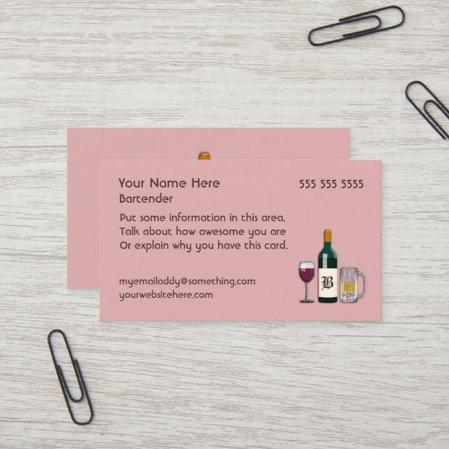 Carte De Visite Bartender rose (Devant/Arrière en situation)