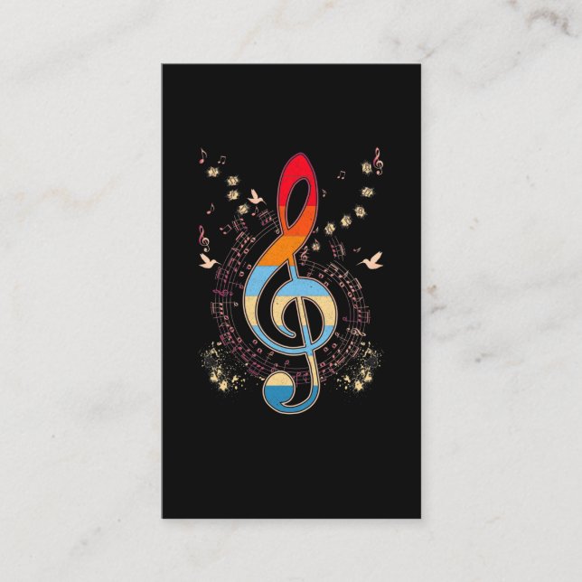 Carte De Visite Bass Clef Colorful Notes musicales Oiseau Amoureux (Devant)