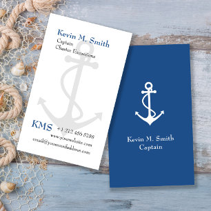 Carte De Visite Bateau à charte Capitaine Ancre Bleu et blanc