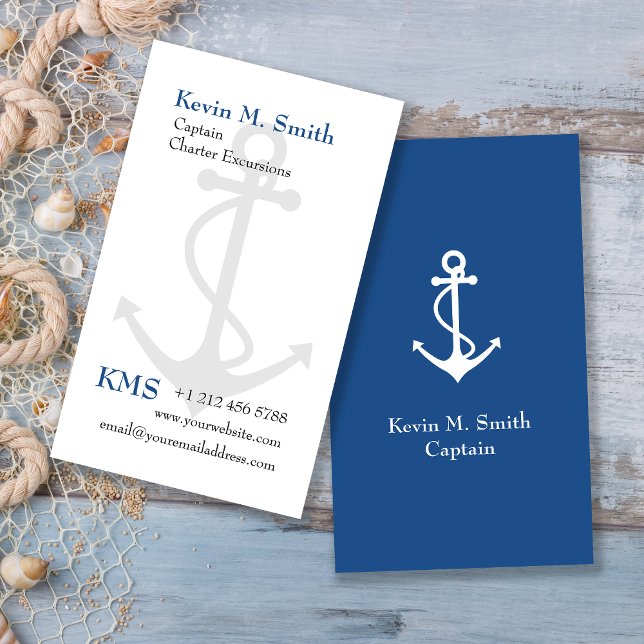 Carte De Visite Bateau à charte Capitaine Ancre Bleu et blanc (Créateur téléchargé)