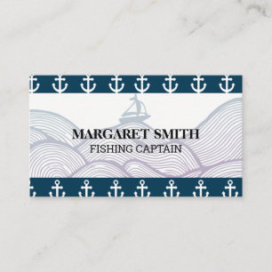 Carte De Visite Bateau à voile dans les vagues Stylisé Ancres
