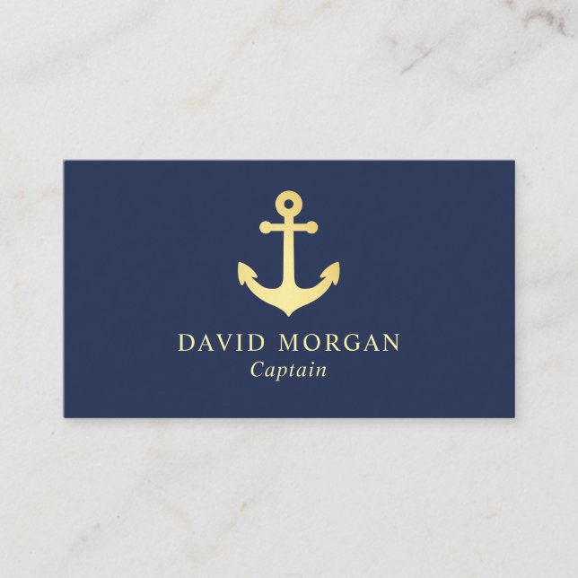 Carte De Visite Bateau Capitaine Ancre Logo Marine Et Or (Devant)