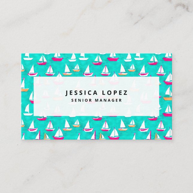 Carte De Visite Bateaux à voile Motif Rose & Aqua (Devant)