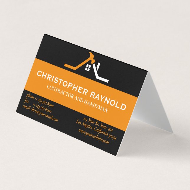 Carte De Visite Bâtiment en noir et orange sur mesure (Devant)