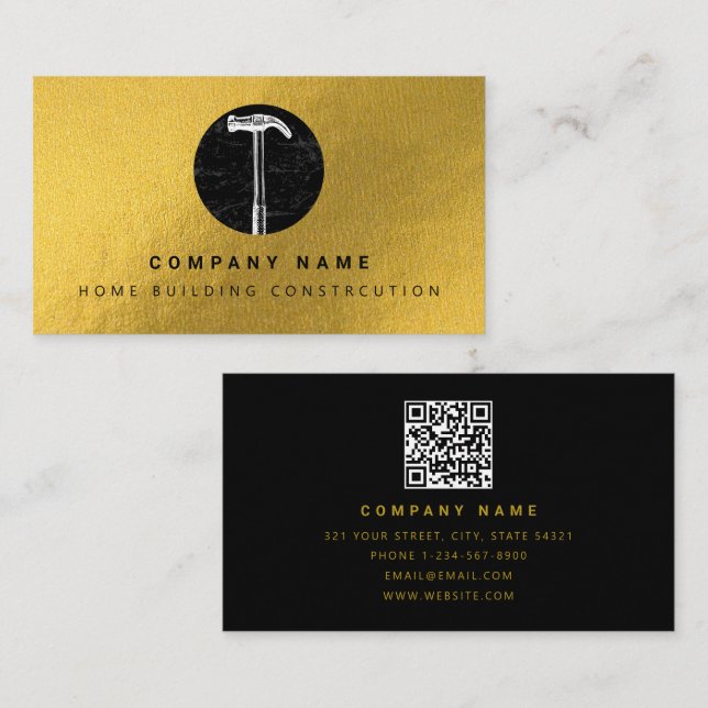 Carte De Visite Bâtiment résidentiel Black Gold Hammer (Devant / Derrière)