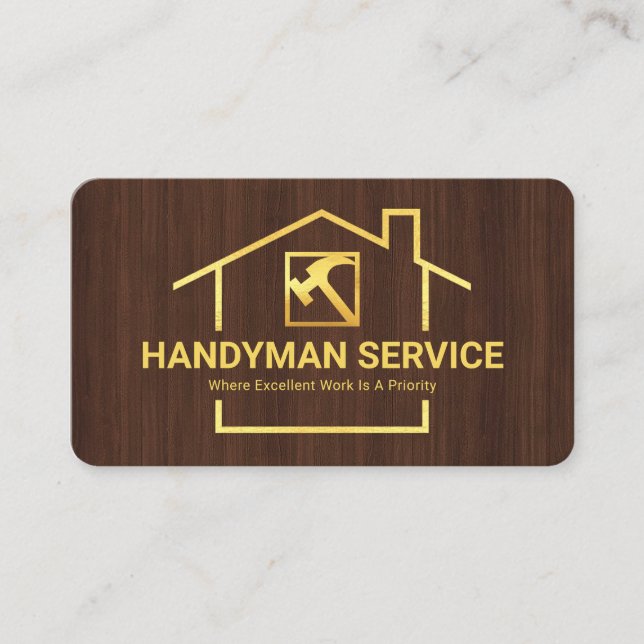 Carte De Visite Bâtiment sur toit d'or Cadre Construction Handyman (Devant)