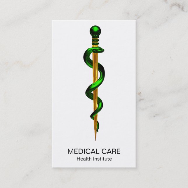 Carte De Visite Bâton d'or vert de plantes de l'Asclepius Médicale (Devant)