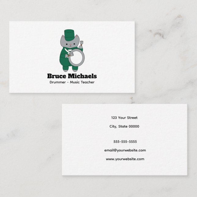 Carte De Visite Batterie de Marching Chat Batterie Blanc Vert Pers (Devant / Derrière)