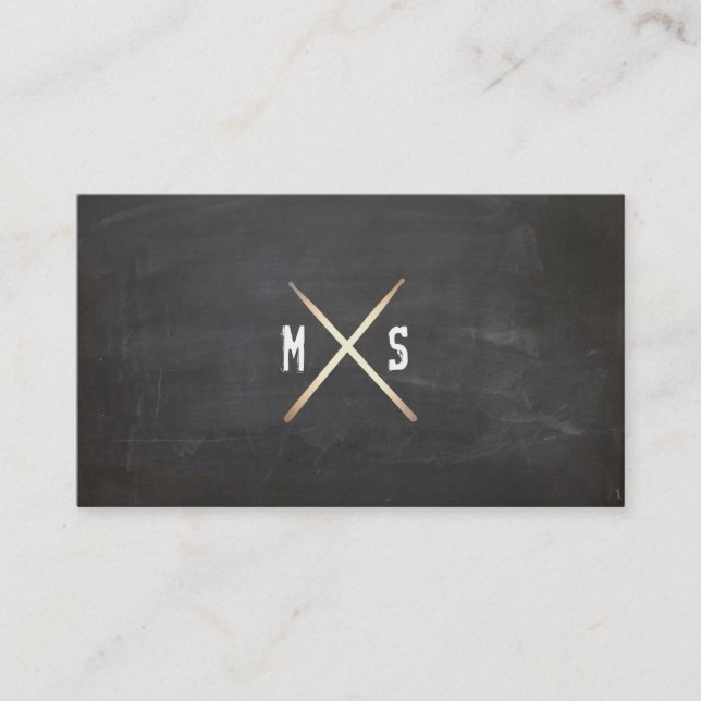 Carte De Visite Batterie de tambour Grunge et Gold Drumsticks Noir (Devant)