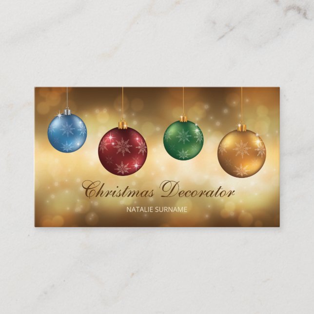 Carte De Visite Baubles De Noël Colorés Sur Le Bokeh Jaune (Devant)