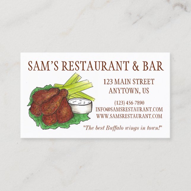 Carte De Visite BBQ Buffalo Chicken Wings Restaurant Bar Cuisine C (Devant)