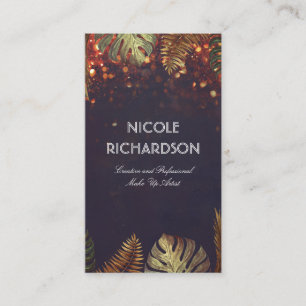 Carte De Visite Beach Palm Feuille et Vintage String Lights chic