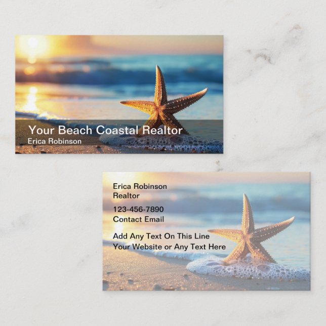 Carte De Visite Beach Realtor Coastal Ocean Thème (Devant / Derrière)