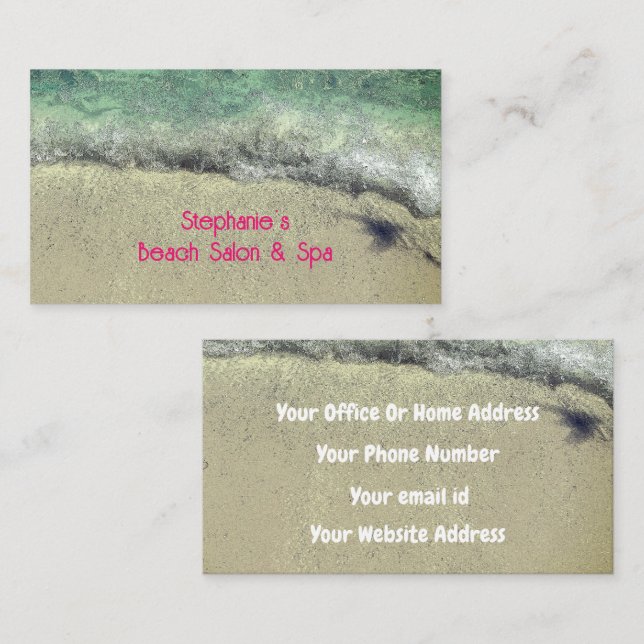 Carte De Visite Beach Waves Ocean Pink Artsy Elégant Salon (Devant / Derrière)