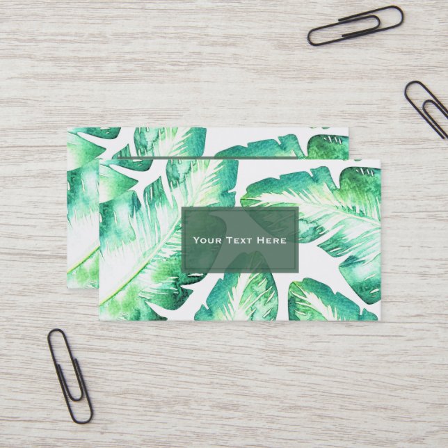 Carte De Visite Beachy White & Green Tropical Feuille chic (Devant/Arrière en situation)
