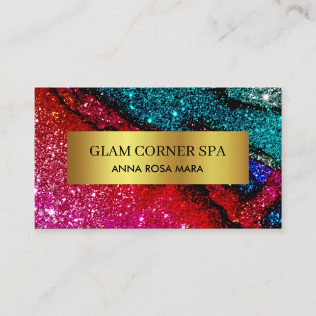 Carte De Visite *~* Beaitu Luxe Glam Rainbow QR Parties scintillan (Devant)