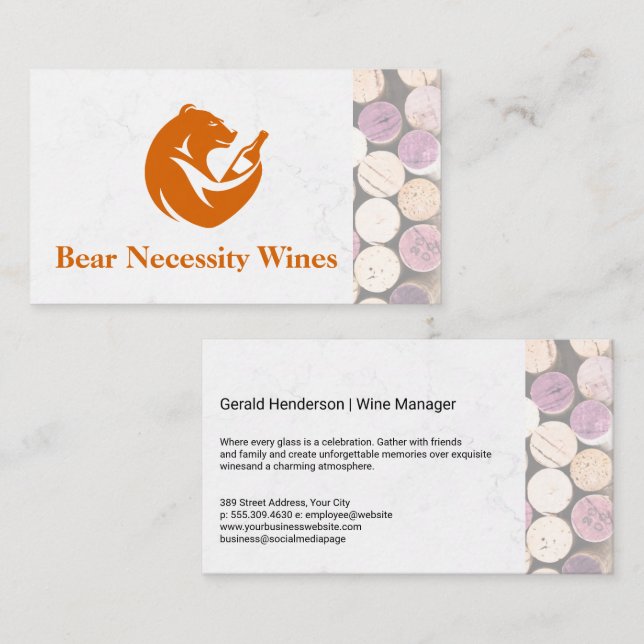 Carte De Visite Bear Wine Bottle | Corks (Devant / Derrière)