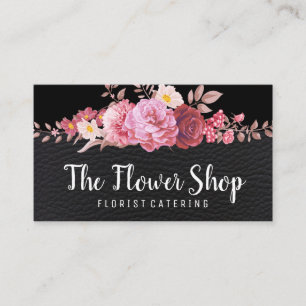 Carte De Visite Beau arrangement de fleurs   Texture en cuir