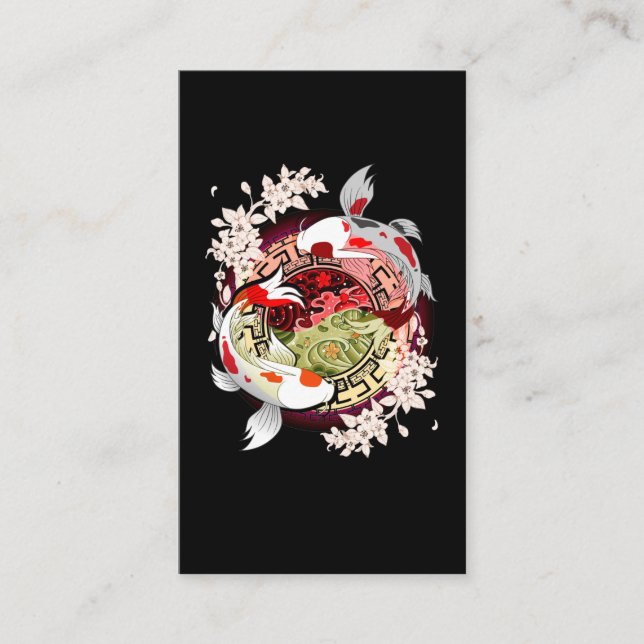 Carte De Visite Beau Art Japonais Fleur Koi Fish (Devant)