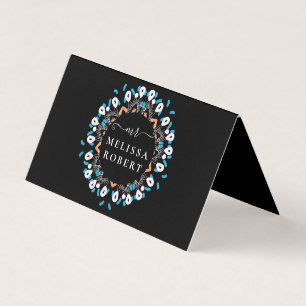 Carte De Visite Beau bleu Floral Mandala Marbre Monogramme