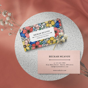 Carte De Visite Beau Corail Bleu Jaune Modèle Floral