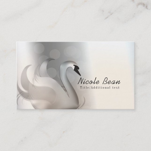 Carte De Visite Beau Cygne Blanc & Argent Élégant Personnalisé Chi (Devant)
