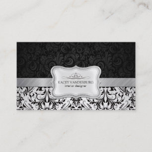 Carte De Visite Beau design d'intérieur noir et blanc de damassé