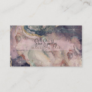 Carte De Visite Beauté Cosmique Pailletée Aquarelle Rose Violet Gl