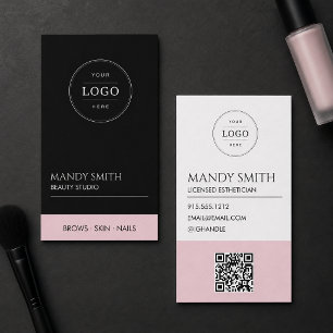 Carte De Visite Beauté de logo QR rose et noir moderne