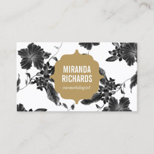 Carte De Visite Beauté florale noire élégante II de motif