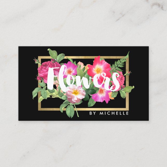 Carte De Visite Beauté Florales Floriste Noir (Devant)