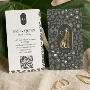 Carte De Visite Beauté Imprimé Léopard Guépard Monogramme Luxe QR