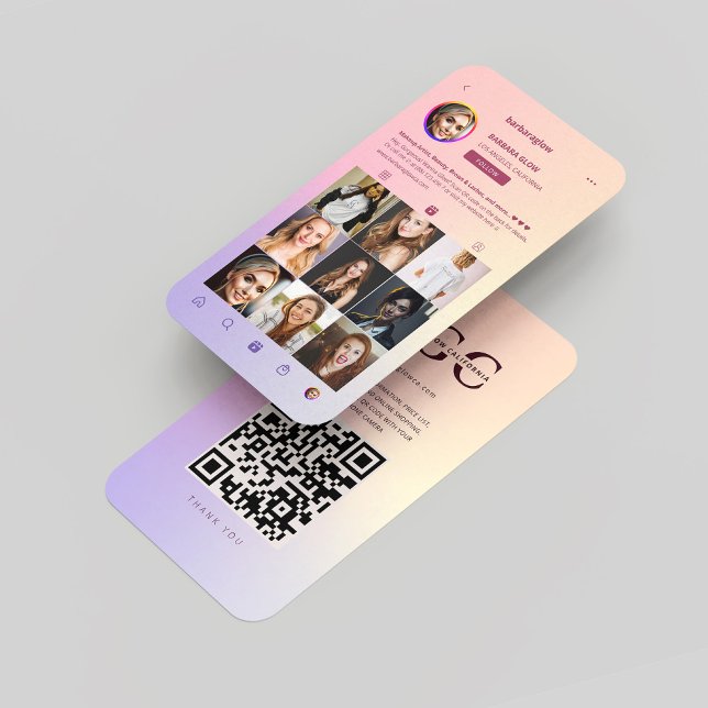 Carte De Visite Beauté moderne Soins de la peau Cosmétique Instagr (Modern Beauty Skincare Cosmetics Instagram Grid Monogram Gradient Pink Purple Business Card
)