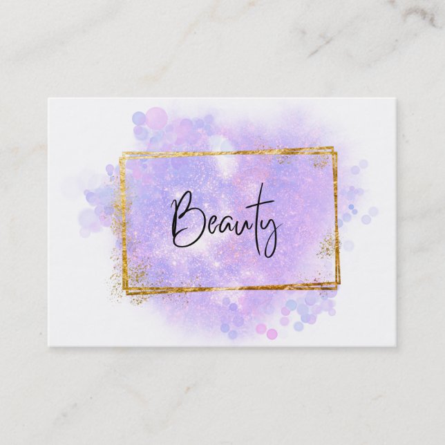 Carte De Visite *~* BEAUTÉ - Parties scintillant Gold Frame Lavend (Devant)