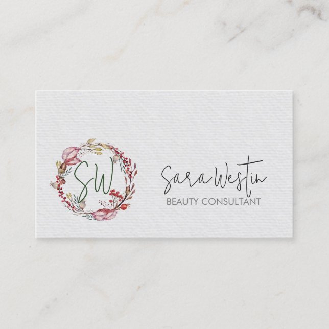 Carte De Visite Beauty Consultant Beautician Flower Monogramme (Devant)