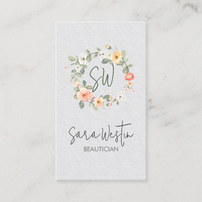 Carte De Visite Beauty Consultant Beautician Flower Monogramme (Devant)