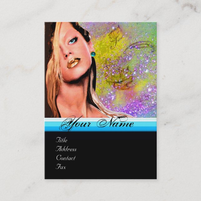Carte De Visite BEAUTY MAKEUP ARTISTE monogramme jaune bleu saphir (Devant)