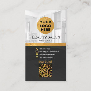 Carte De Visite Beauty Salon Black Gold Code QR Rendez-vous