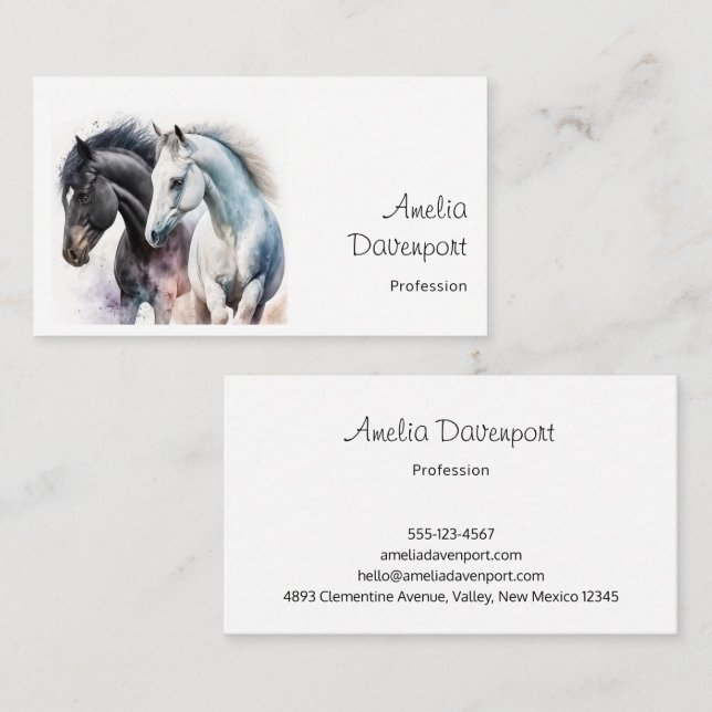Carte De Visite Beaux Chevaux en Aquarelle (Devant / Derrière)