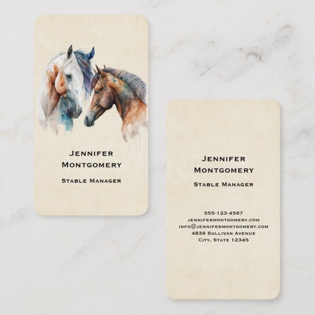 Carte De Visite Beaux Chevaux Style Boho Occidental (Devant / Derrière)
