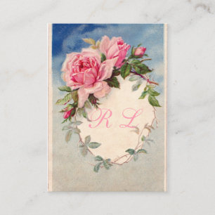 Carte De Visite Beaux Roses Vintages, Monogramme Personnalisé,