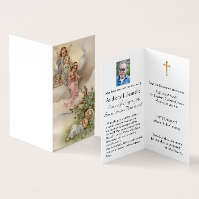 Carte De Visite Bébé Jésus avec Anges Funérailles catholiques Cart (Intérieur et extérieur)
