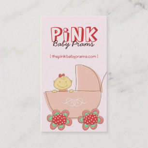 Carte De Visite Bébé mignon Cartoon fille dans Pram rose moderne