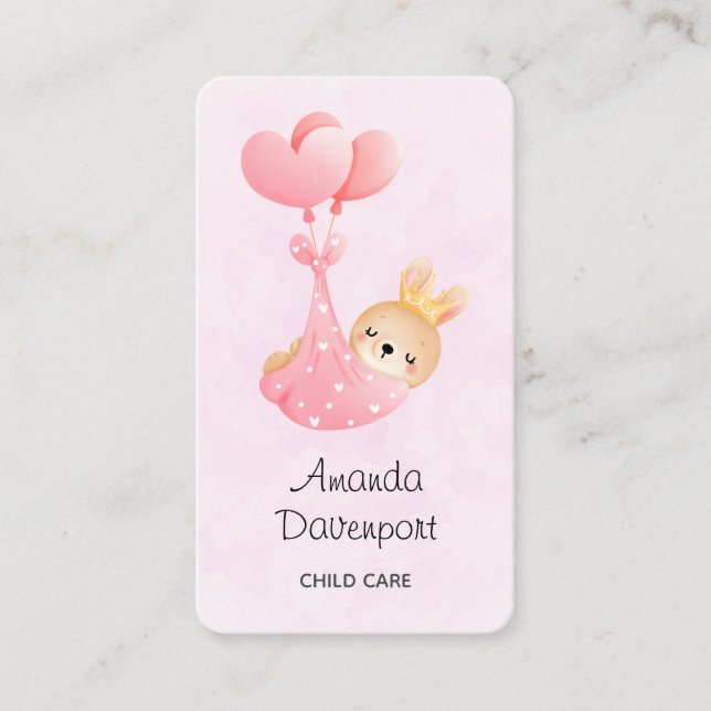Carte De Visite Bébé mignon dans une couverture de coeur (Devant)