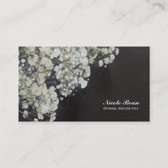Carte De Visite Bébé's Breath Floral & Dark Rustic Wood Élégant (Devant)