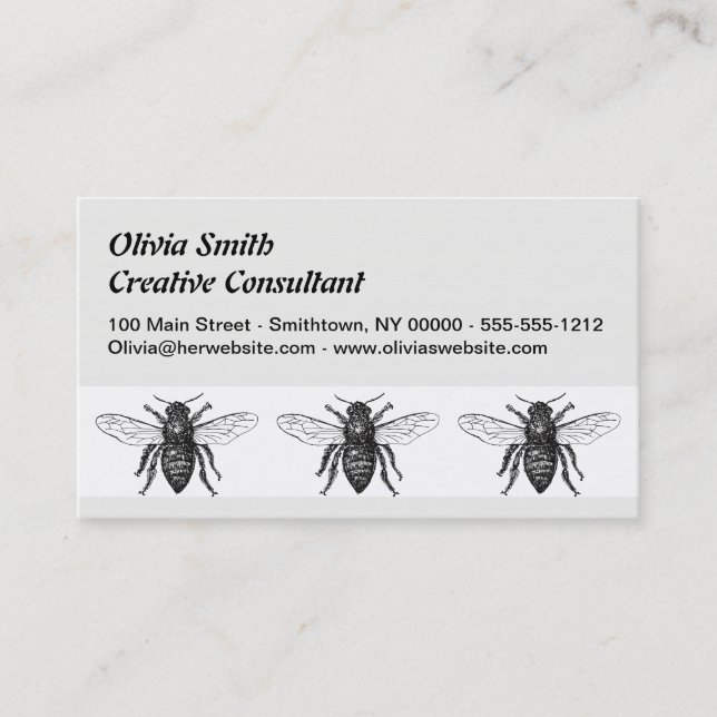 Carte De Visite Bee Worker Honey Black Bumblebee (Devant)