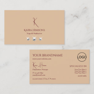 Carte De Visite Beige clair moderne avec logo Monogramme et bijoux