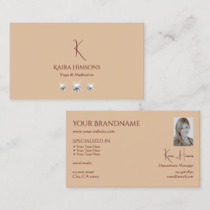Carte De Visite Beige clair moderne avec Monogramme Photo et bijou